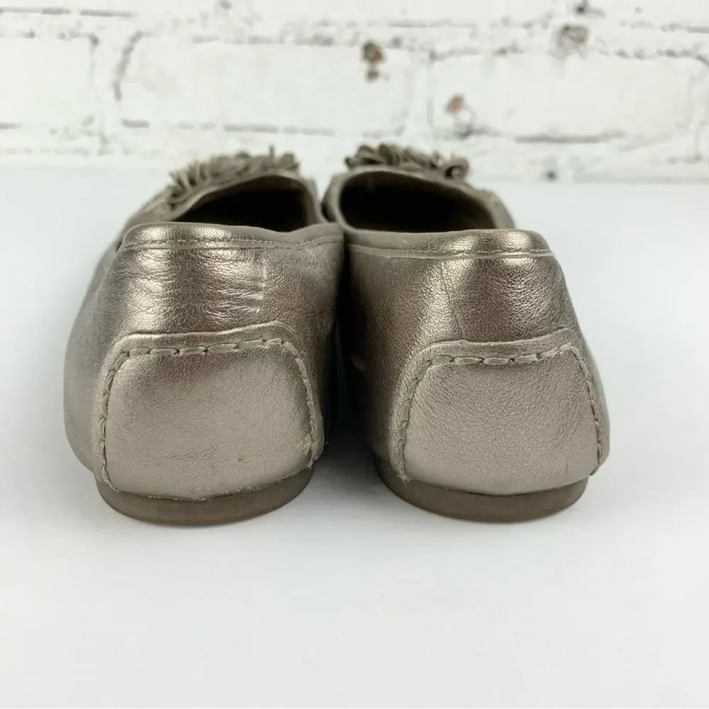Ecco Metallic Silver Gold Leather Floral Ballet Slip On Flats 40